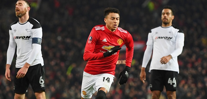during the Emirates FA Cup Third Round match between Manchester United and Derby County at Old Trafford on January 5, 2018 in Manchester, England.